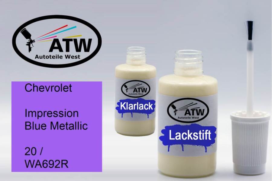 Chevrolet, Impression Blue Metallic, 20 / WA692R: 20ml Lackstift + 20ml Klarlack - Set, von ATW Autoteile West.